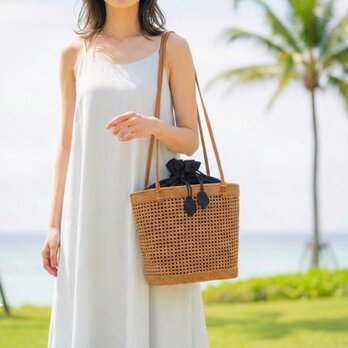 肩掛けスタイル☆涼しげカジュアルに♪かごバッグ バリ島 アタバッグ ハンドバッグ ハンドメイド カゴバッグ