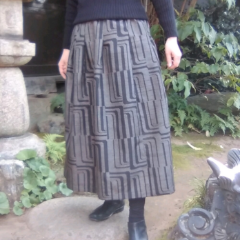 着物リメイク/紬のフレアスカート/絽の裏地付きの画像