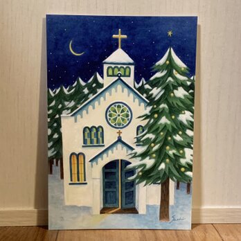 (068)Christmas Eve森の中の教会（同柄2枚SET)の画像