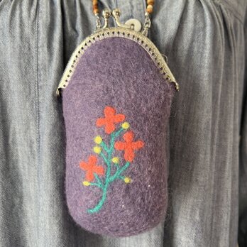 お花の羊毛刺繍のメガネケース（モーブパープル）の画像