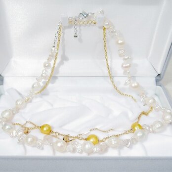 特価品福袋_本真珠（淡水）のネックレス2本セット（ケシパール、アジャスター、ホワイト、イエロー）の画像