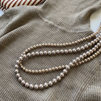 【最終】Pearls Matinee Necklaces 8ｍｍシルキーパウダーブラウンパールマチネー60ｃｍの画像