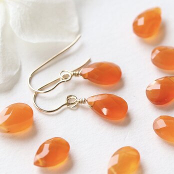 14Kgf 小さなカーネリアン オレンジピアス/イヤリング --Orange marmalade--の画像