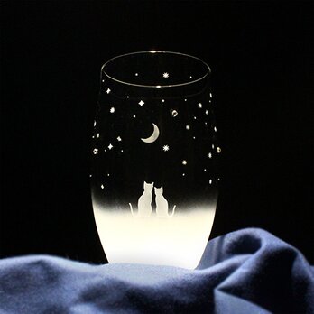 【一緒にみる三日月の夜空／Ｌサイズ】 猫モチーフのタンブラーグラス（vol.1-L）★名入れ加工対応品（有料）の画像