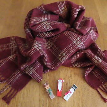 handwoven scarf (garnet red) えんじ色のウールの手織りマフラーの画像