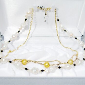 特価品福袋_本真珠（淡水）のネックレス2本セット（ナチュラルカラー、ホワイト、ケシパール、イエロー、アジャスター）の画像