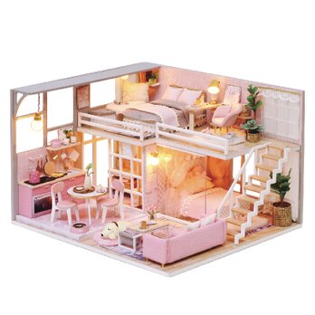 「可愛いピンク色のお家」ミニチュア ドールハウス ★完成品★の画像