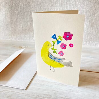 封筒付きグリーティングカード「黄色い鳥」・水彩の画像