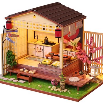 「春を楽しむ花見小屋」ミニチュア ドールハウス ★完成品★の画像