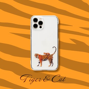 虎さんと虎柄ネコさん プリント スマホケース iPhone14Pro〜各種の画像