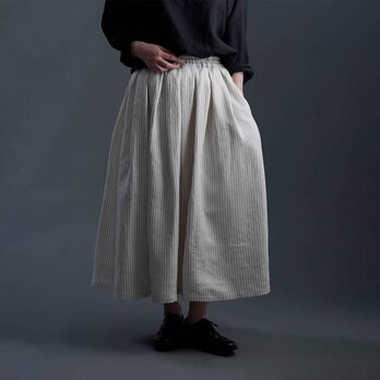 【wafu】Linen Skirt やわらか高密度ヘリンボーンストライプ スカート / ベージュ&ホワイト s020b-stp2の画像