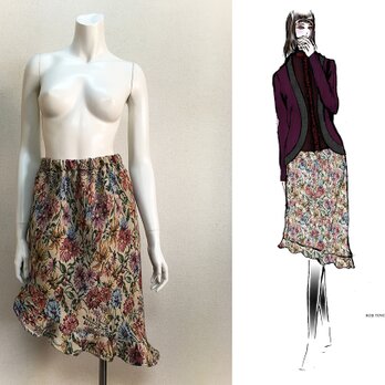 【1点もの・デザイン画付き】ゴブラン織りアシメトリーフリルスカート（KOJI TOYODA）の画像