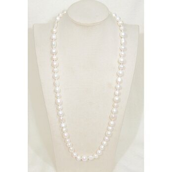 本真珠（淡水）のロングネックレス（ナチュラルカラー、ホワイト、バロック、90cm）の画像