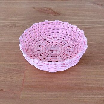 クラフトバンド　丸型トレー　豆小皿　　ピンク色の画像