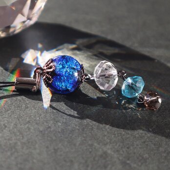 携帯ストラップ ほたる玉 光る ホタルガラス アクセサリー 琉球 沖縄 お土産 おすすめ 人気 かわいい お守り ブルーの画像