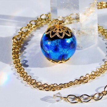 ホタル玉 ネックレス とんぼ玉 16mm ホタルガラス シンプル 光る ガラスビーズ 沖縄 琉球 工芸 ブルーの画像