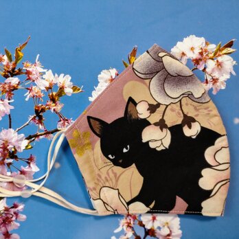 あ012　黒猫と花☆立体マスクの画像