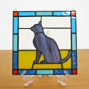 【ご予約品】ステンドグラスパネル 猫 15cmの画像