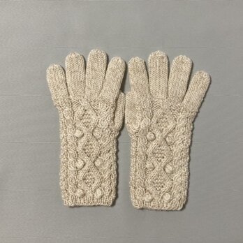 【受注制作】5本指手袋アルパカ×ラムウールオフホワイトベージュ系の画像