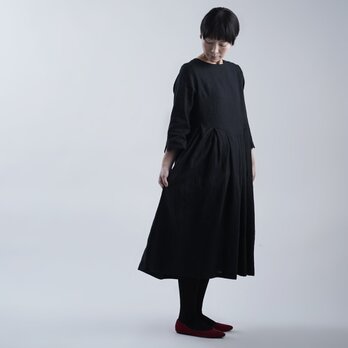 【wafu】Mサイズ / Linen Dress 鍵盤タックワンピース / 黒色(くろいろ) a013o-bck1-mの画像