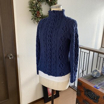 再出品　カシミヤ100％　アラン模様セーターの画像