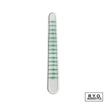 プラスチック製リングサイズ棒 フラット型　クリア　グリーン文字の画像