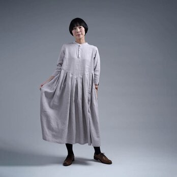 【wafu】Linen Dress スタンドカラー 鍵盤タック ワンピース / 灰桜(はいざくら) a013u-hzk1の画像
