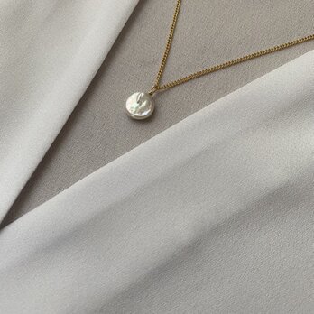 Simple Pearls Coin Metal Necklaces　淡水パールパフコインバロック一粒ネックレス43.5ｃｍの画像
