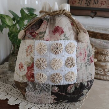 【Sale】アンティーク風バラ模様の巾着バッグの画像