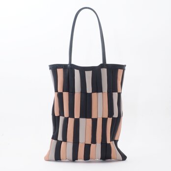 mosaicレザーバッグ（黒/ライトグレー/ピンク）/山羊革/人工皮革/T055の画像