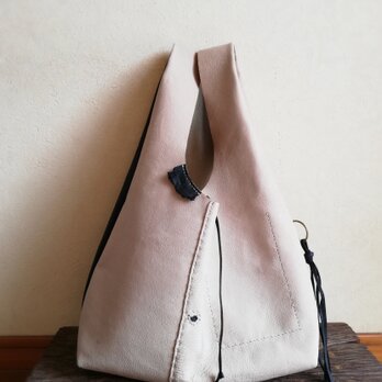 leather my bag 　ライトグレー✗ブラック　ピッグスキンレザーの画像