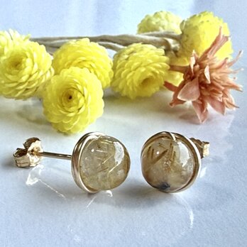 ゴールドルチル クォーツ  1粒ピアス  14kgf