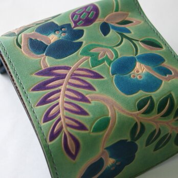 手染め手縫いの革財布　Elegant Flowerの画像