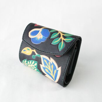 再販　手染め手縫いの革財布　Elegant Flower Blackの画像