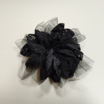 チュールとレースのふわふわシュシュL（Black×Black）