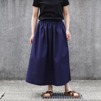 コットンリネン ギャザースカート（ネイビー）リネン ロング マキシの画像