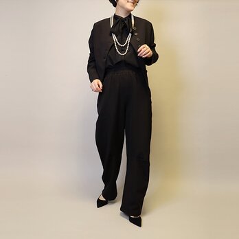 【2点・セットアップ】フォーマルウェア 卒業・入学式 スーツ ショートジャケット+ロングパンツ（ブラック）