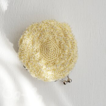 ばあば作、ビーズ入り松編み・まるまるがま口（amarillo・C1514）の画像