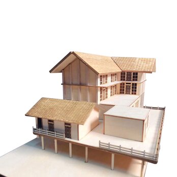 【模型製作】 木製ミニチュア オーダーメイド完成品 〈水辺の町家〉の画像