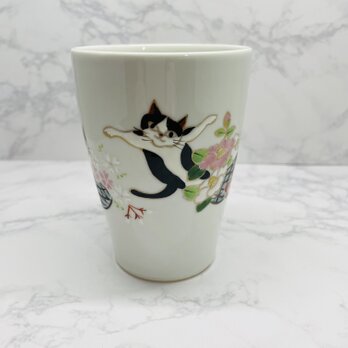京焼　花籠と猫　フリーカップの画像