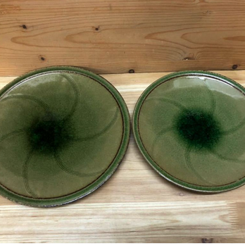 ◆新品◆美濃焼 焼締緑釉盛皿 大小2枚組セットの画像