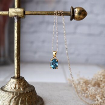 【K10】宝石質ロンドンブルートパーズの一粒ネックレス(オーバルファセットカット)＊11月誕生石の画像