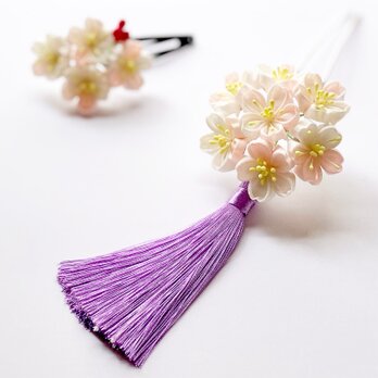 つまみ細工 小花のかんざし～桜～ 髪飾り 成人式 和装 結婚式 卒業式 入学式の画像