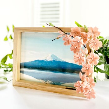 つまみ細工　フォトフレーム　"お花見"  富士山　桜　インテリア　の画像