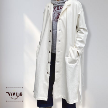 岡山セルビッジホワイトデニム12ozユニセックスロング丈ジャケット/デニム好きのための白ロングジャケット