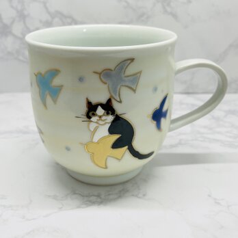 京焼　鳥と猫　マグカップの画像