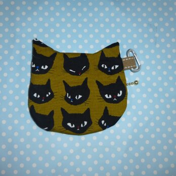 再販：からし色の黒猫柄の猫耳ポーチ（送料無料）の画像