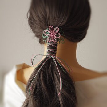 ヘアゴム「花ハ香ニ寄セ」（淡ピンク×淡緑）