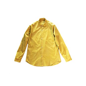草木染めイエロー(黄)スタンドカラー、デッドストックコットン、オーダーメイドシャツ MOMOZONO originalの画像