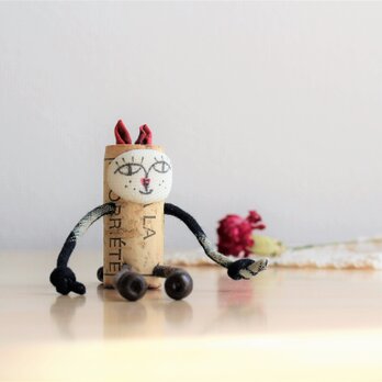 古布のコルク人形　ねこちゃんシリーズ　Jの画像